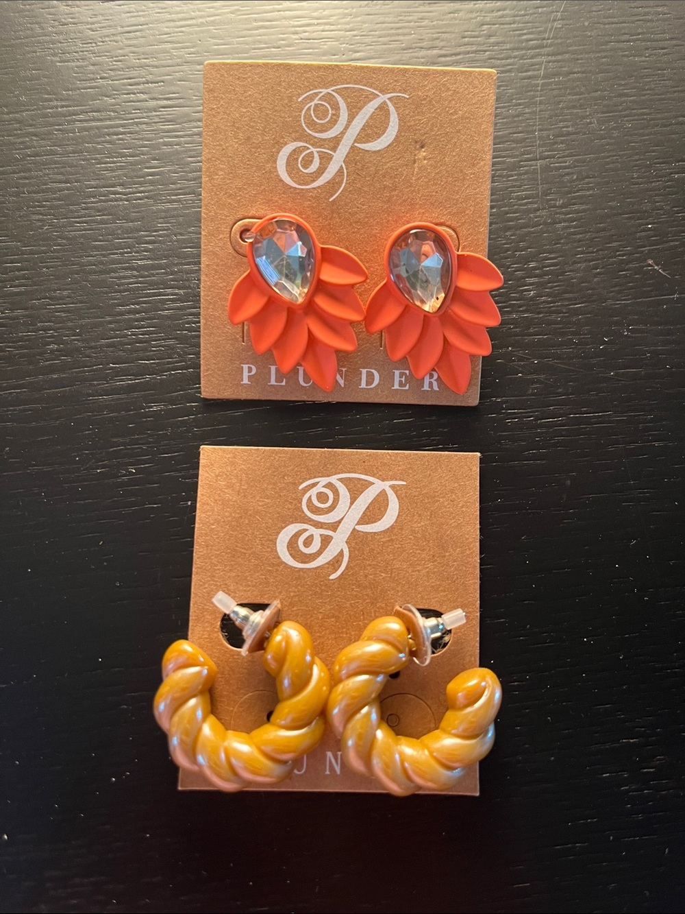 Plunder Orange Petal Teardrop Studs & Mustard Twisted Hoop Earrings